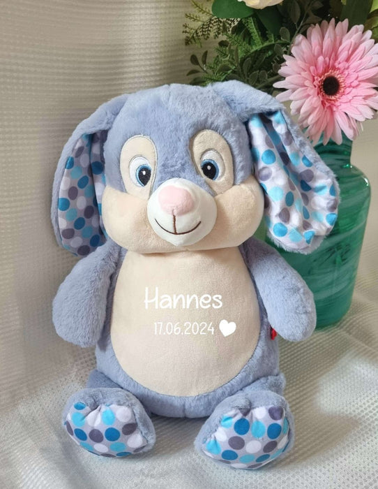 Personalisiertes Kuscheltier Hase mit Name Junge Plüschtier Stofftier Baby Geburtsdaten Taufgeschenk Taufe - CreativMade