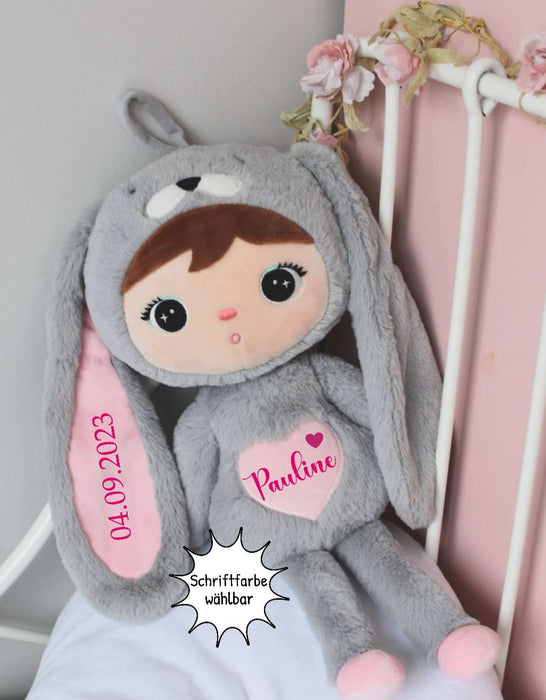 Kuscheltier Hase mit Name Mädchen personalisiertes Plüschtier Stofftier Baby Geburtsdaten - CreativMade 