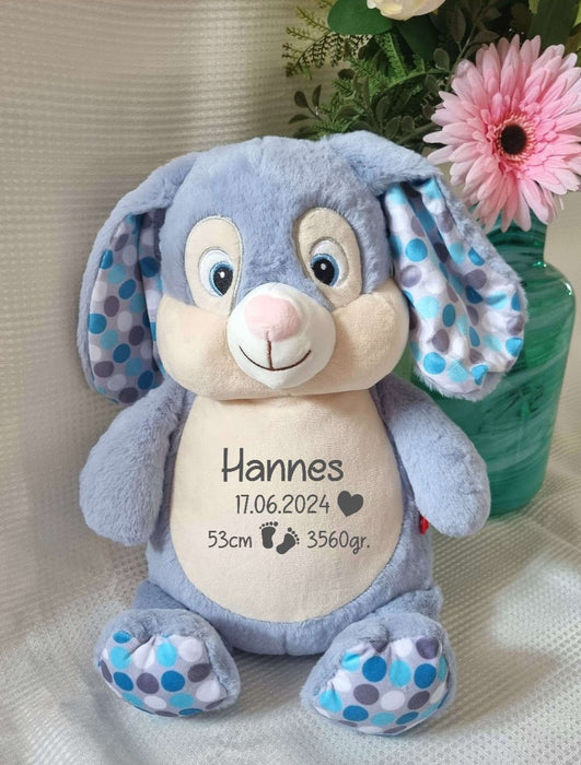 Personalisiertes Kuscheltier Hase mit Name Junge Plüschtier Stofftier Baby Geburtsdaten Taufgeschenk Taufe - CreativMade