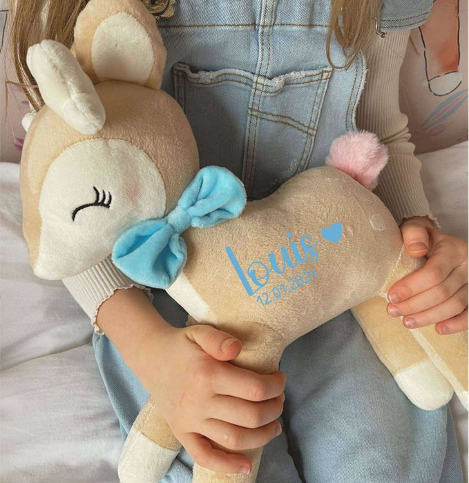 Reh Kuscheltier personalisiert Mädchen mit Name Stofftier Geburtsdaten Plüschtier Baby Geburt - CreativMade 