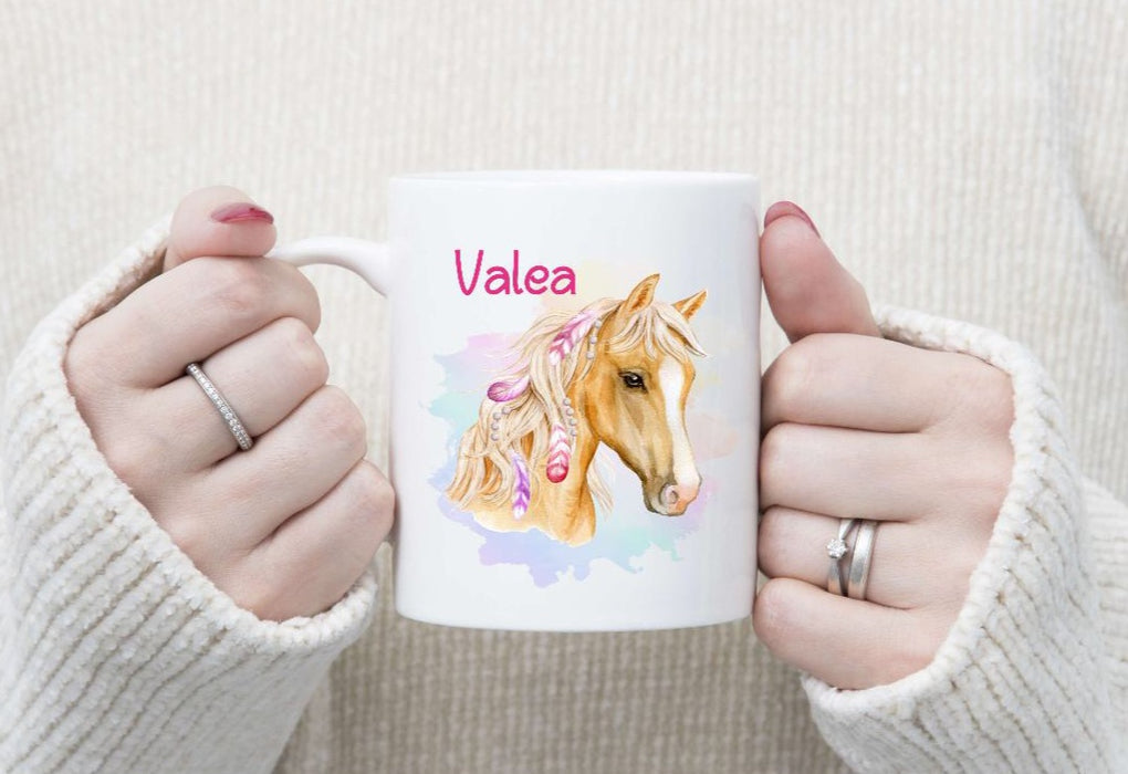 Personalisierte Tasse Pferd Kindertasse mit Name Mädchen Emaille Keramik Namenstasse - CreativMade