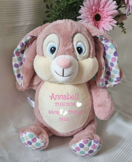 Personalisiertes Kuscheltier Hase mit Name Mädchen Plüschtier Stofftier Baby Geburtsdaten Taufgeschenk Taufe - CreativMade