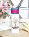Personalisierte Trinkflasche mit Namen und Strohhalm Eule Waldtiere Wasserflasche aufklappbares Mundstück - CreativMade