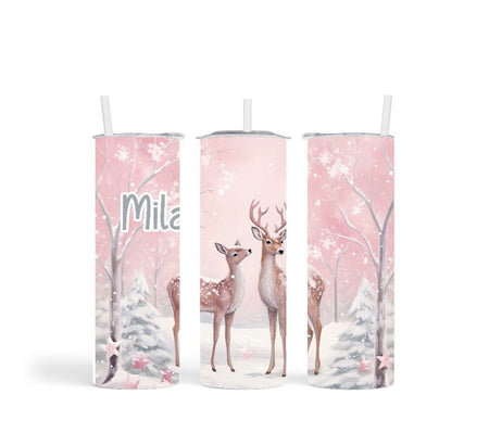 Thermobecher to go personalisiert Reh Weihnachten Trinkbecher mit Strohhalm Tumbler Becher Kaffeebecher Geschenk - CreativMade 