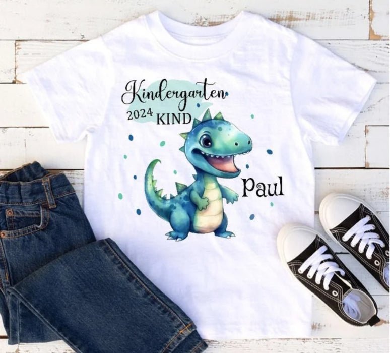 Kindergartenkind T-Shirt Dinosaurierer personalisiert Kita Kind Jungen Kindergarten Start - CreativMade 