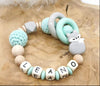 Greifling Baby personalisiert mit Namen Fuchs Beißring Mintgrün Geschenk Geburt Greifring - CreativMade