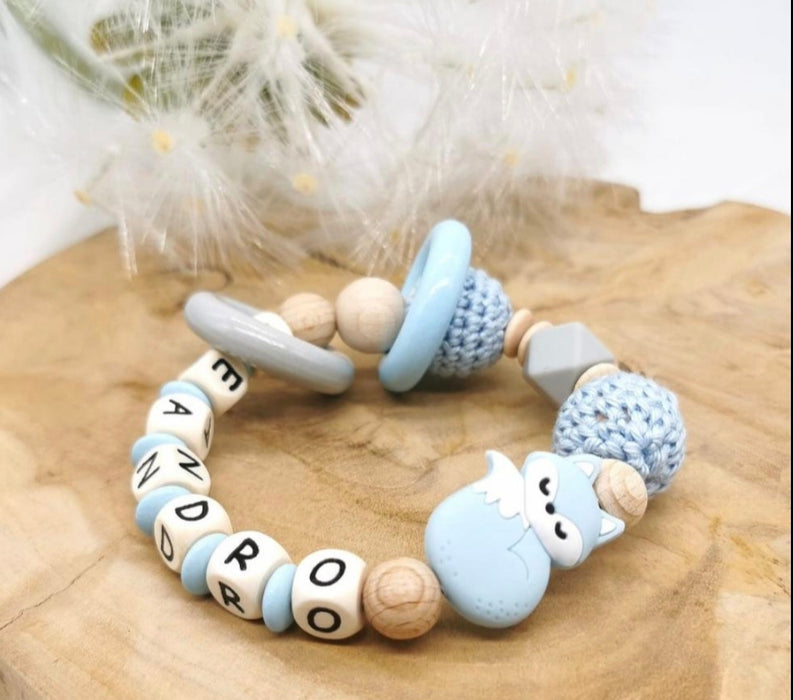 Greifling Baby personalisiert mit Namen Fuchs Beißring Mintgrün Geschenk Geburt Greifring - CreativMade