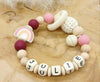 Greifling Baby personalisiert mit Namen Regenbogen Beißring Babyrosa Geschenk Geburt Greifring - CreativMade
