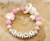 Greifling Baby personalisiert mit Namen Regenbogen Beißring Babyrosa Geschenk Geburt Greifring - CreativMade