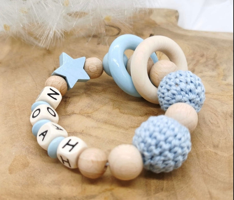Greifling Baby personalisiert mit Namen Beißring Mintgrün Geschenk Geburt Greifring - CreativMade
