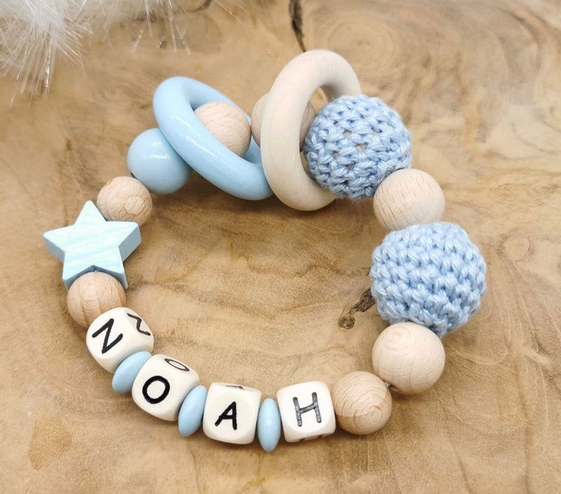 Greifling Baby personalisiert mit Namen Beißring Mintgrün Geschenk Geburt Greifring - CreativMade