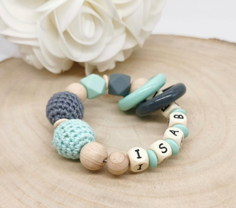 Greifling Baby personalisiert mit Namen Beißring Mintgrün Geschenk Geburt Greifring - CreativMade