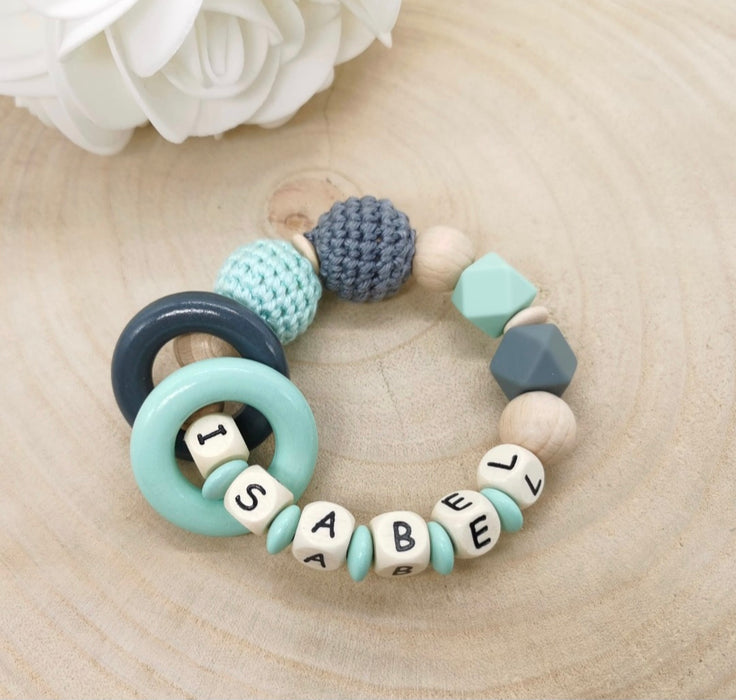 Greifling Baby personalisiert mit Namen Beißring Mintgrün Geschenk Geburt Greifring - CreativMade