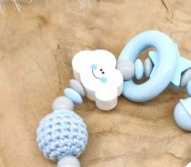 Greifling Baby personalisiert mit Namen Wolke Beißring Babyblau Geschenk Geburt Greifring - CreativMade