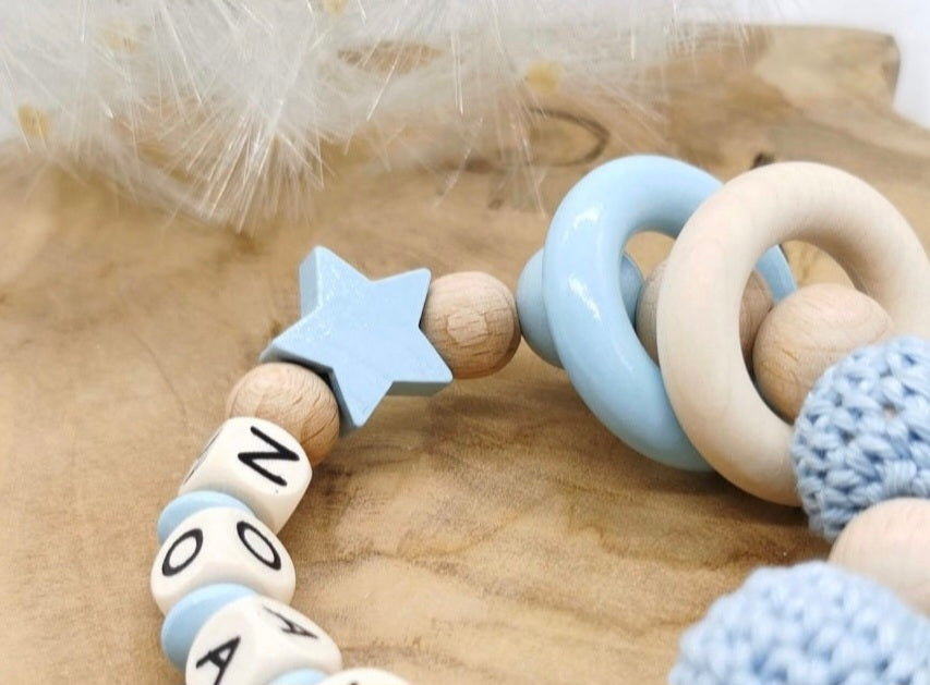 Greifling Baby personalisiert mit Namen Beißring Mintgrün Geschenk Geburt Greifring - CreativMade