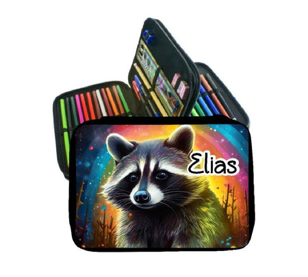 Federmäppchen mit Name Waschbär Junge Mädchen personalisiert Geschenk Einschulung Federmappe Federpenal - CreativMade