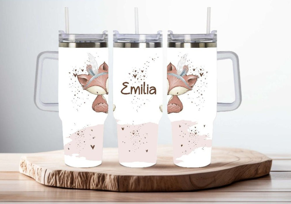 Trinkbecher to go Edelstahl Eule Waldtiere mit Strohhalm Kaffebecher Thermobecher 1100ml Skinny Cup Becher Geschenk - CreativMade