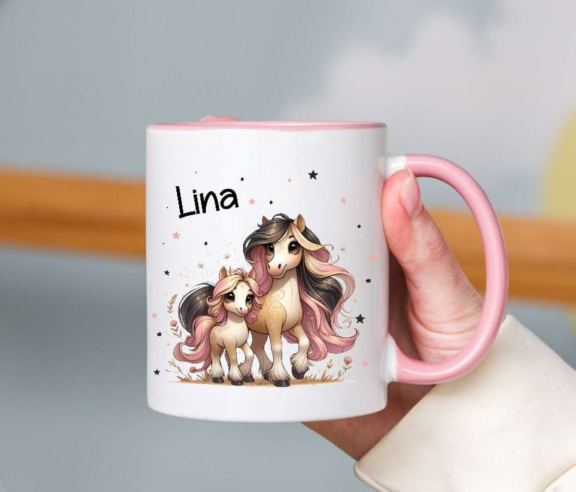 Personalisierte Tasse Pferd Kindertasse mit Name Mädchen Emaille Keramik Namenstasse - CreativMade