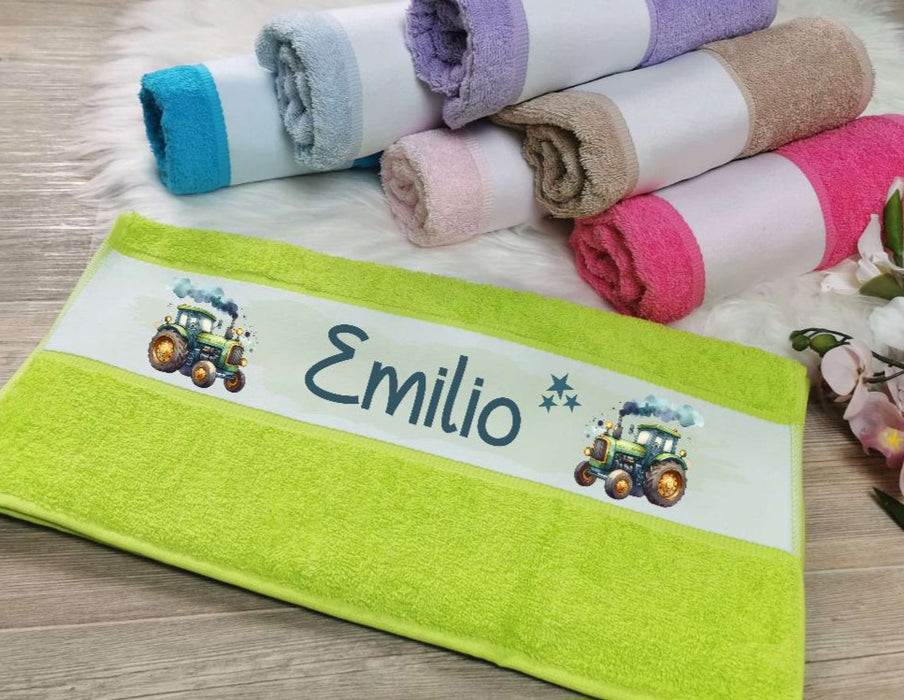 Handtuch mit Namen personalisiert Traktor Jungen Kinderhandtuch Badetuch 70x140cm Frottee Baumwolle