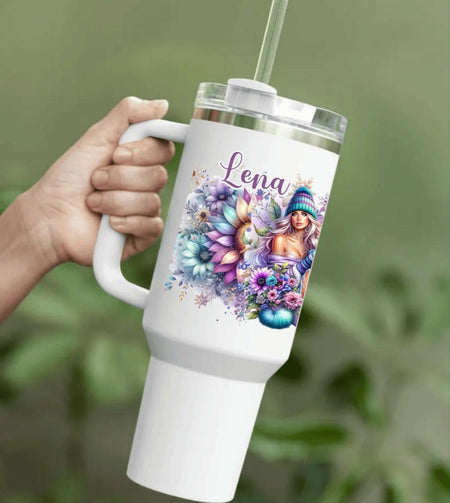 Thermobecher to go personalisiert Edelstahl mit Strohhalm Kaffebecher Trinkbecher 1100ml Skinny Cup Becher - CreativMade