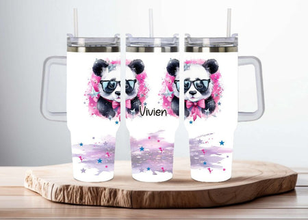 Trinkbecher to go Edelstahl Panda mit Strohhalm Kaffebecher Thermobecher 1100ml Skinny Cup Becher Geschenk - CreativMade 