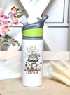 Personalisierte Trinkflasche mit Namen und Strohhalm Eule Waldtiere Wasserflasche aufklappbares Mundstück - CreativMade