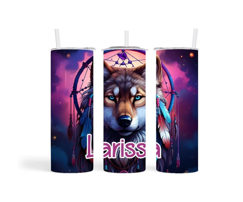 Thermobecher to go personalisiert Wolf Trinkbecher mit Strohhalm Tumbler Becher Kaffeebecher - CreativMade 