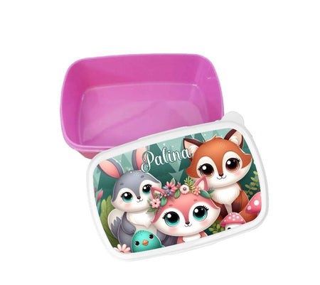 Brotdose Waldtiere Kinder personalisiert mit Name Mädchen Lunchbox Einschulung Vesperbox Trennfach Kindergarten - CreativMade 