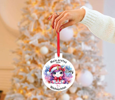 Mein erstes Weihnachten personalisiert Mädchen Einhorn Weihnachtsbaum Anhänger mit Name Weihnachtsanhänger Christbaumschmuck Baby Ornament - CreativMade 