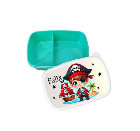 Brotdose Pirat Kinder personalisiert mit Name Junge Lunchbox Einschulung Vesperbox Trennfach Kindergarten - CreativMade 