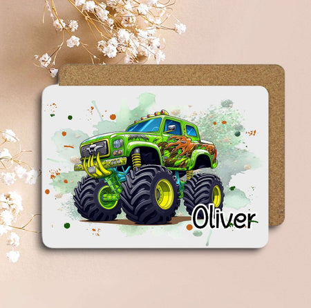 Tischset Kinder Monster Truck personalisiert mit Name Junge Platzdeckchen Platzset - CreativMade 