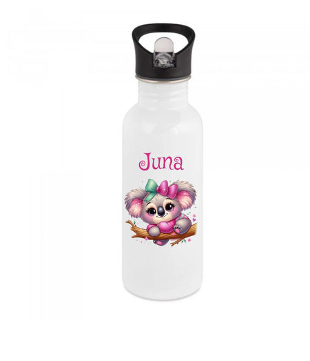 Personalisierte Trinkflasche Koala Kinder Edelstahl mit Name mit Strohhalm Mädchen Geschenk Einschulung Geburtstag - CreativMade 