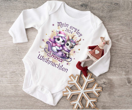 Mein erstes Weihnachten Baby Outfit Body Rentier Einhorn Babybody Langarm oder Kurzarm - CreativMade 