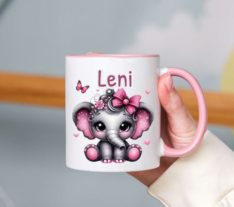 Personalisierte Tasse Elefant Kindertasse mit Name Mädchen Emaille Keramik Namenstasse - CreativMade