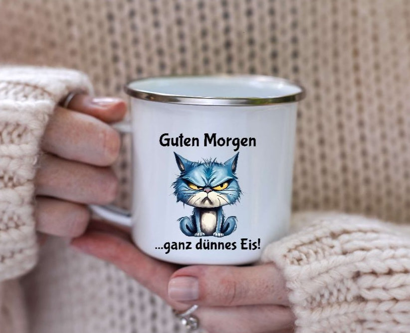 Tasse lustig Guten Morgen ganz dünnes Eis humorvoll personalisiert Spruch Emaillie oder Keramik witzig - CreativMade 