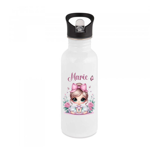 Personalisierte Trinkflasche Ballerina Kinder Edelstahl mit Name mit Strohhalm Mädchen Geschenk Einschulung Geburtstag - CreativMade 