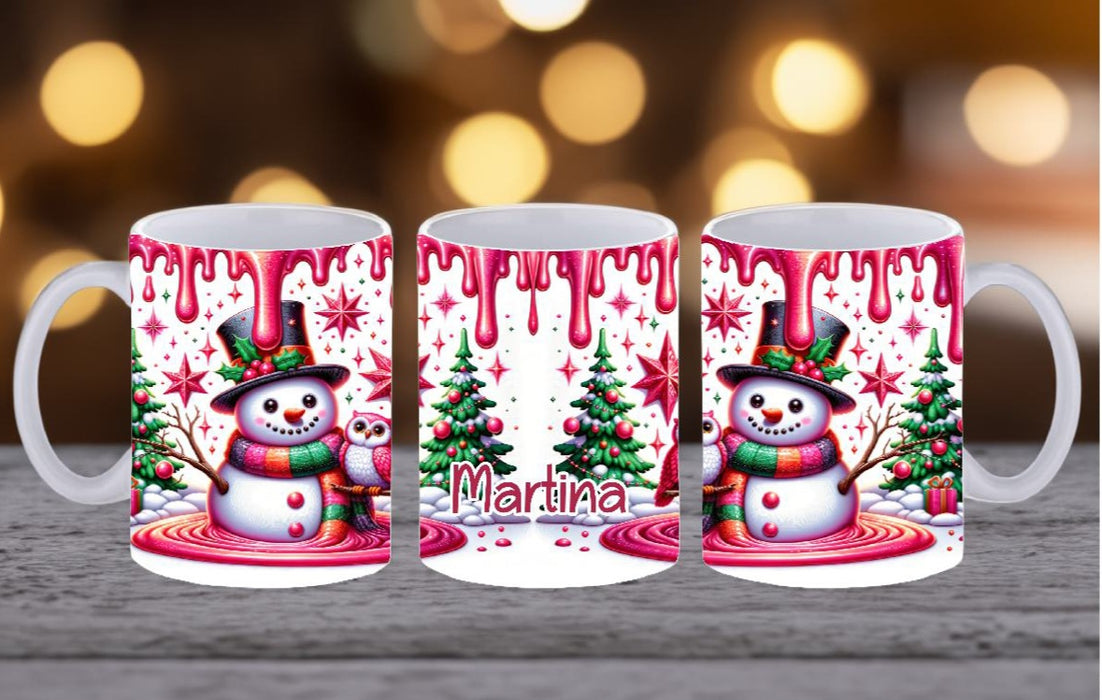 Weihnachtstasse personalisiert Schneemann Tasse Weihnachten Keramik Emaille Geschenkidee Nikolaus - CreativMade 