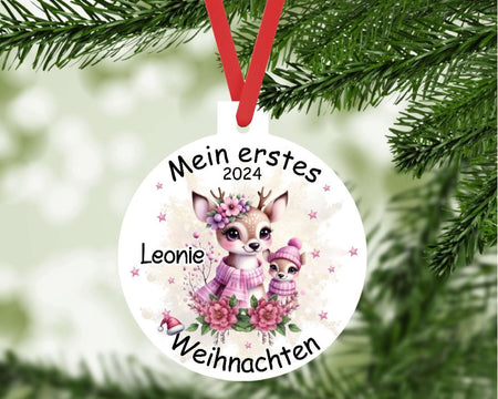 Mein erstes Weihnachten personalisiert Mädchen Reh Weihnachtsbaum Anhänger mit Name Weihnachtsanhänger Christbaumschmuck Baby Ornament - CreativMade 