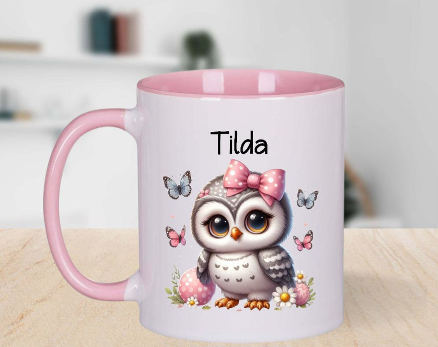 Personalisierte Tasse Eule Kindertasse mit Name Mädchen Emaille Keramik Namenstasse - CreativMade