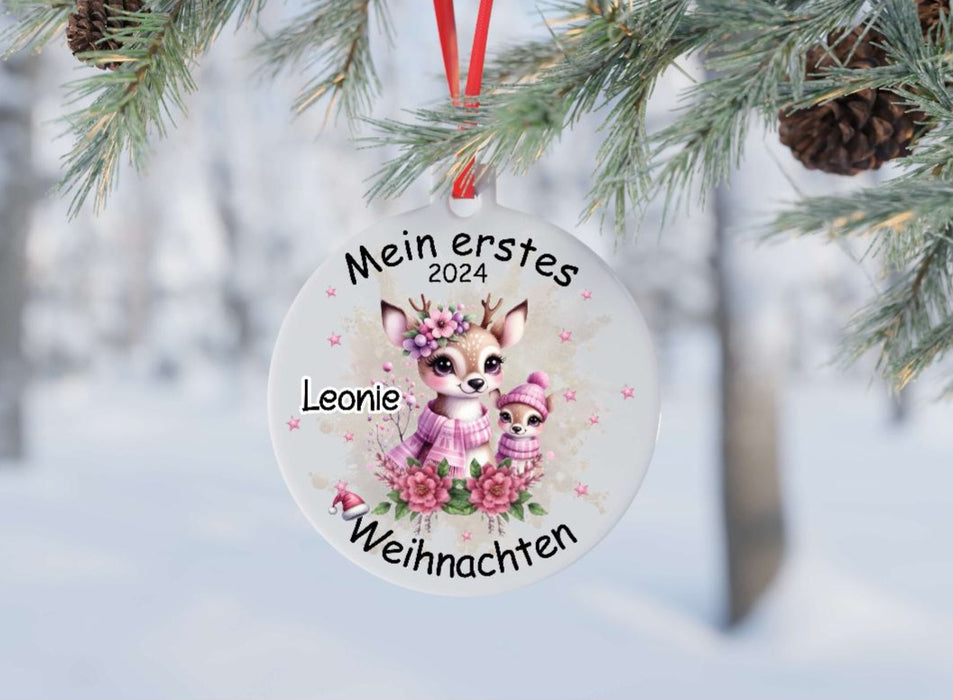 Mein erstes Weihnachten personalisiert Mädchen Reh Weihnachtsbaum Anhänger mit Name Weihnachtsanhänger Christbaumschmuck Baby Ornament - CreativMade 