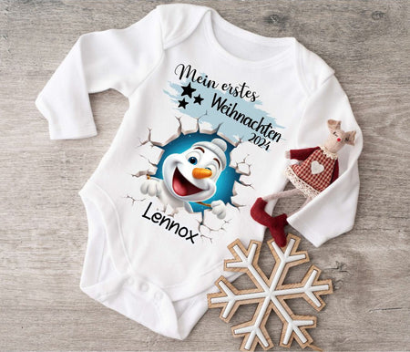 Mein erstes Weihnachten Baby Outfit Body Schneemann Junge Babybody Langarm oder Kurzarm - CreativMade 