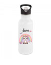 Personalisierte Trinkflasche Reh Regenbogen Kinder Edelstahl mit Name mit Strohhalm Mädchen Geschenk Einschulung Geburtstag - CreativMade 