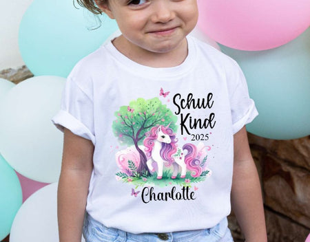 Schulkind T-Shirt mit Name personalisiert Mädchen Pferd Einschulungsshirt Einschulung erste Klasse Geschenk - CreativMade