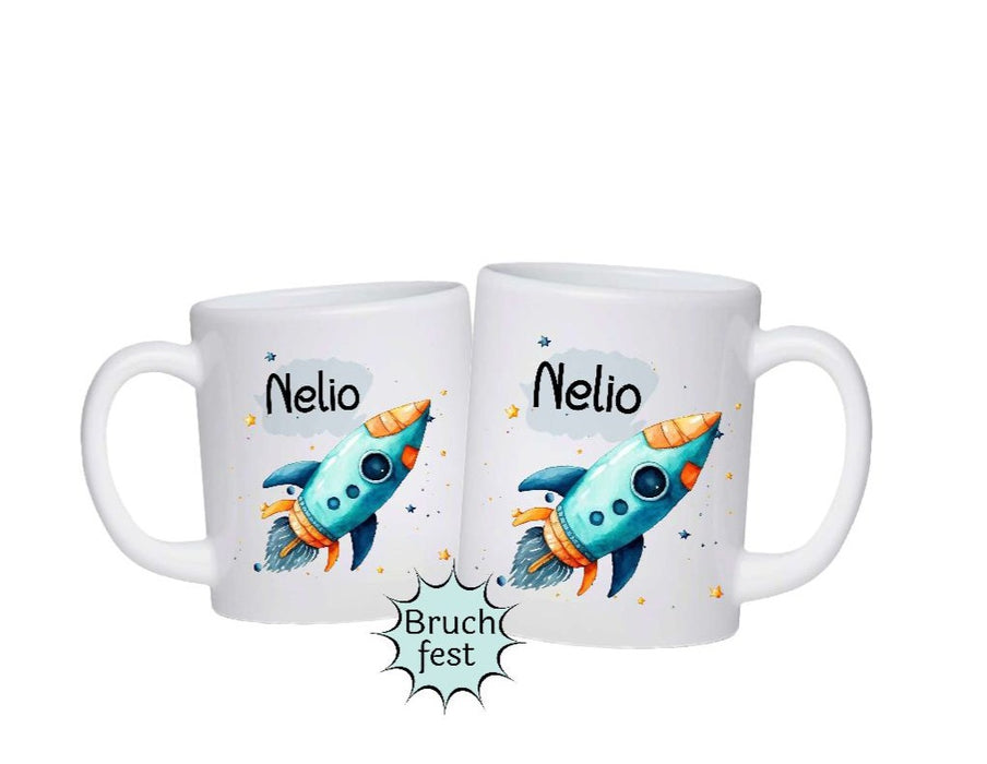 Kindertasse Tasse Rakete Junge personalisiert mit Name Kunststoff bruchsicher Lerntasse Namenstasse - CreativMade