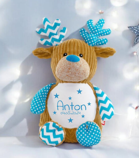 Elch Kuscheltier personalisiert mit Name Junge Rentier Weihnachtsgeschenk - CreativMade 