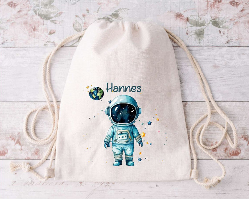 Kinder Turnbeutel Astronaut personalisiert mit Name Junge Sportbeutel Zugbandbeutel - CreativMade 