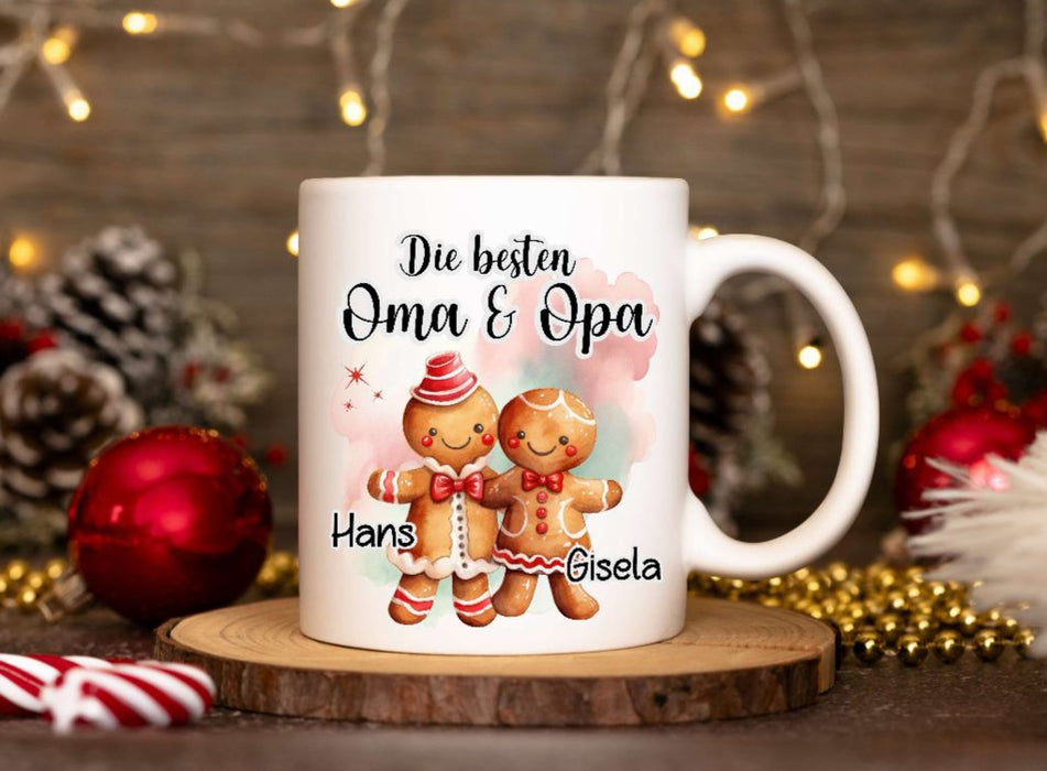 Weihnachtstasse personalisiert Oma & Opa Tasse Weihnachten Geschenk Familie Keksmännchen - CreativMade 