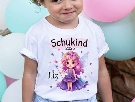 Schulkind T-Shirt mit Name personalisiert Mädchen Fee Einschulungsshirt Einschulung erste Klasse Geschenk - CreativMade