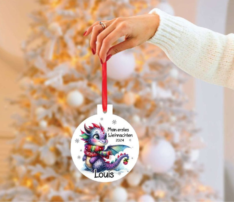 Mein erstes Weihnachten personalisiert Junge Drache Weihnachtsbaum Anhänger mit Name Weihnachtsanhänger Christbaumschmuck Baby Ornament - CreativMade 