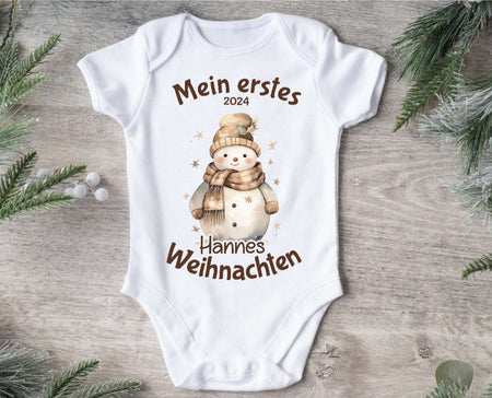 Mein erstes Weihnachten Baby Outfit Body Schneemann Mädchen Babybody Langarm oder Kurzarm - CreativMade 